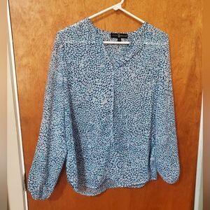 Fred David Women's Blue Patterned Chiffon Top- Size S